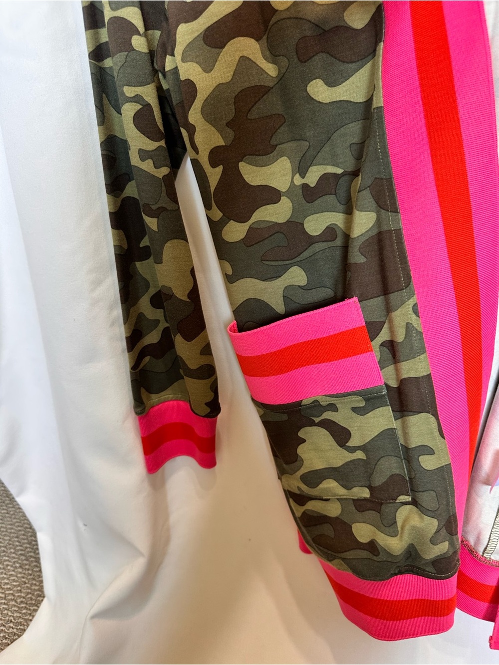 HAUTE SHORE Camo Green Cardigan with Hot Pink Trim - Picture 4 of 6